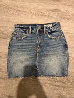 All Saints Distressed Light Blue Denim Mini Skirt